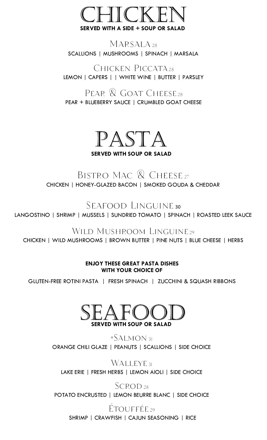 3 New Menu 11-25 GF Bistro GREEN Dinner Menu GLUTEN FREE