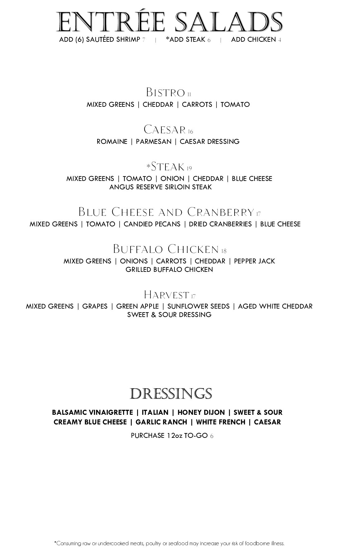 4 New Menu 11-25 GF Bistro GREEN Dinner Menu GLUTEN FREE