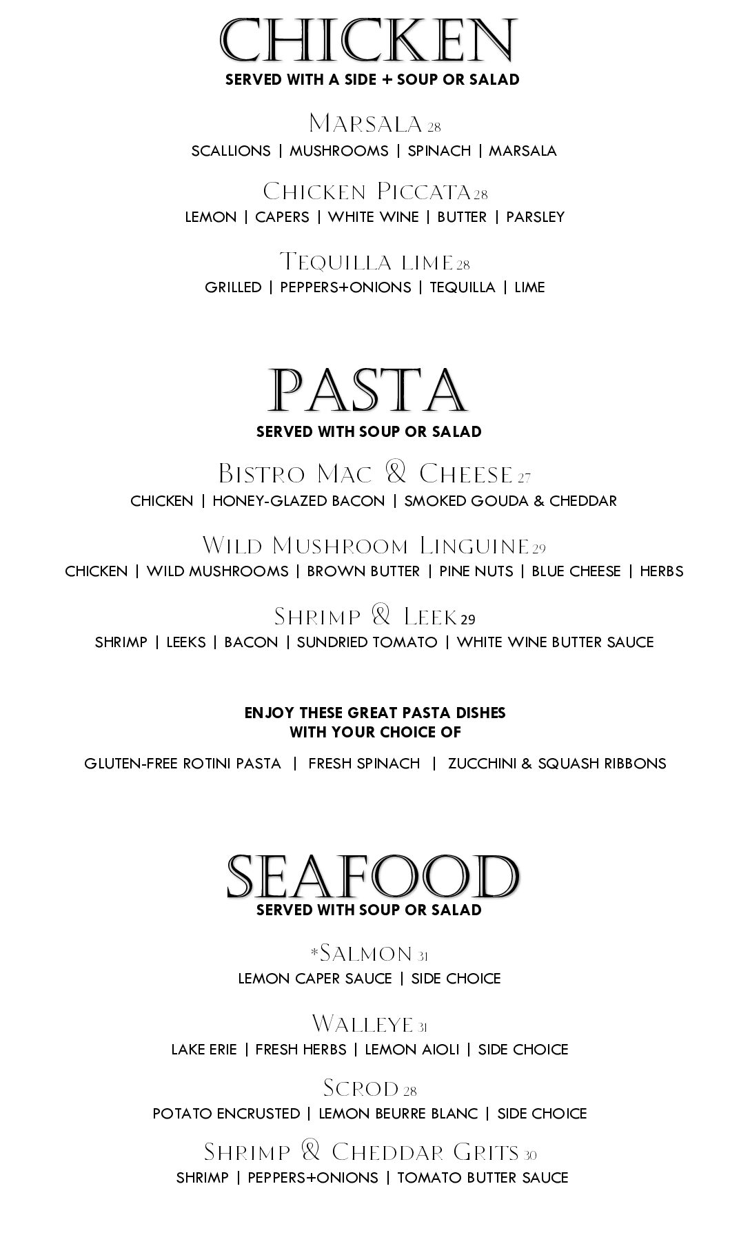 SPRING GLUTEN FREE 3 Bistro GREEN Dinner Menu GLUTEN FREE