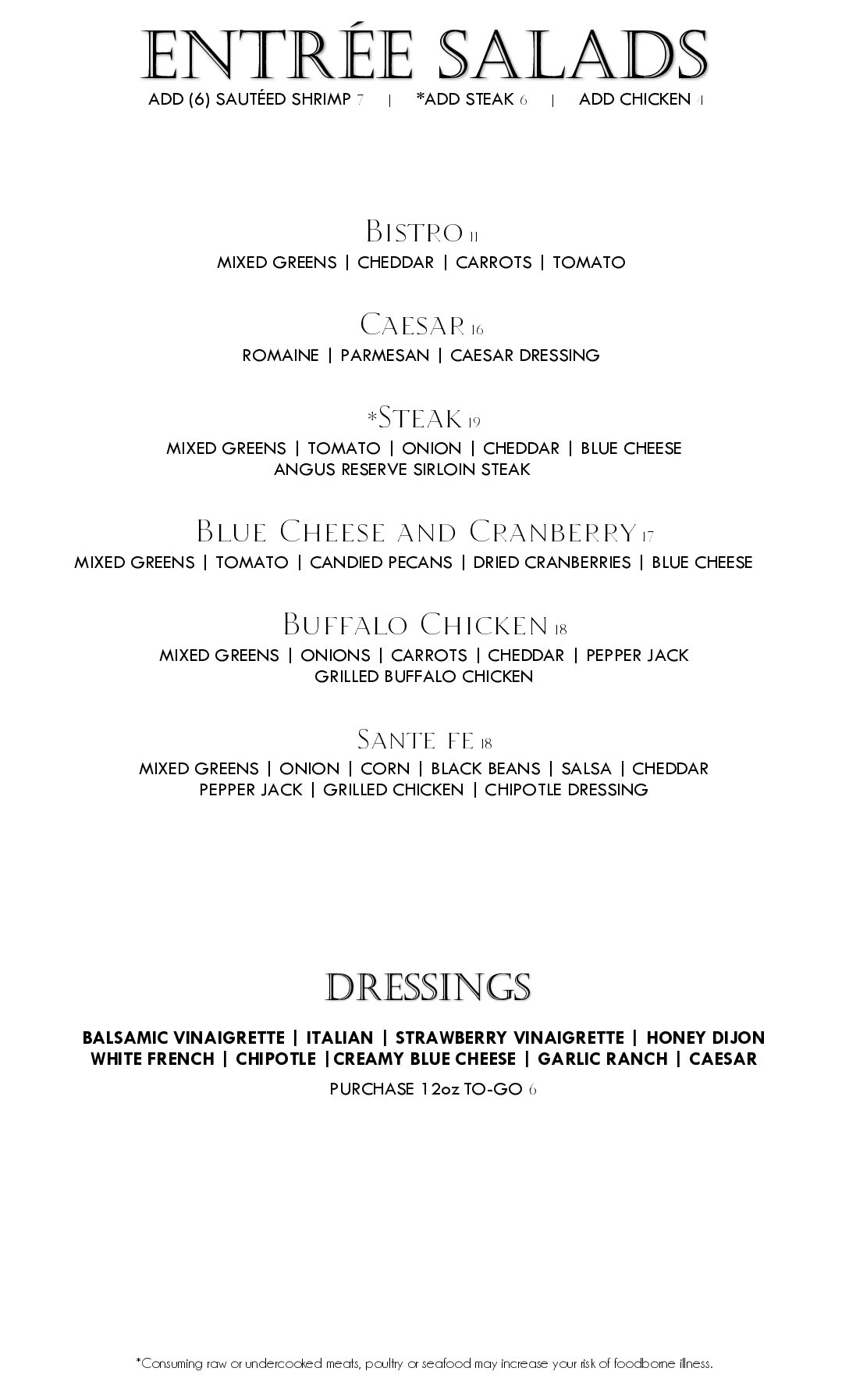 SPRING GLUTEN FREE 4 Bistro GREEN Dinner Menu GLUTEN FREE